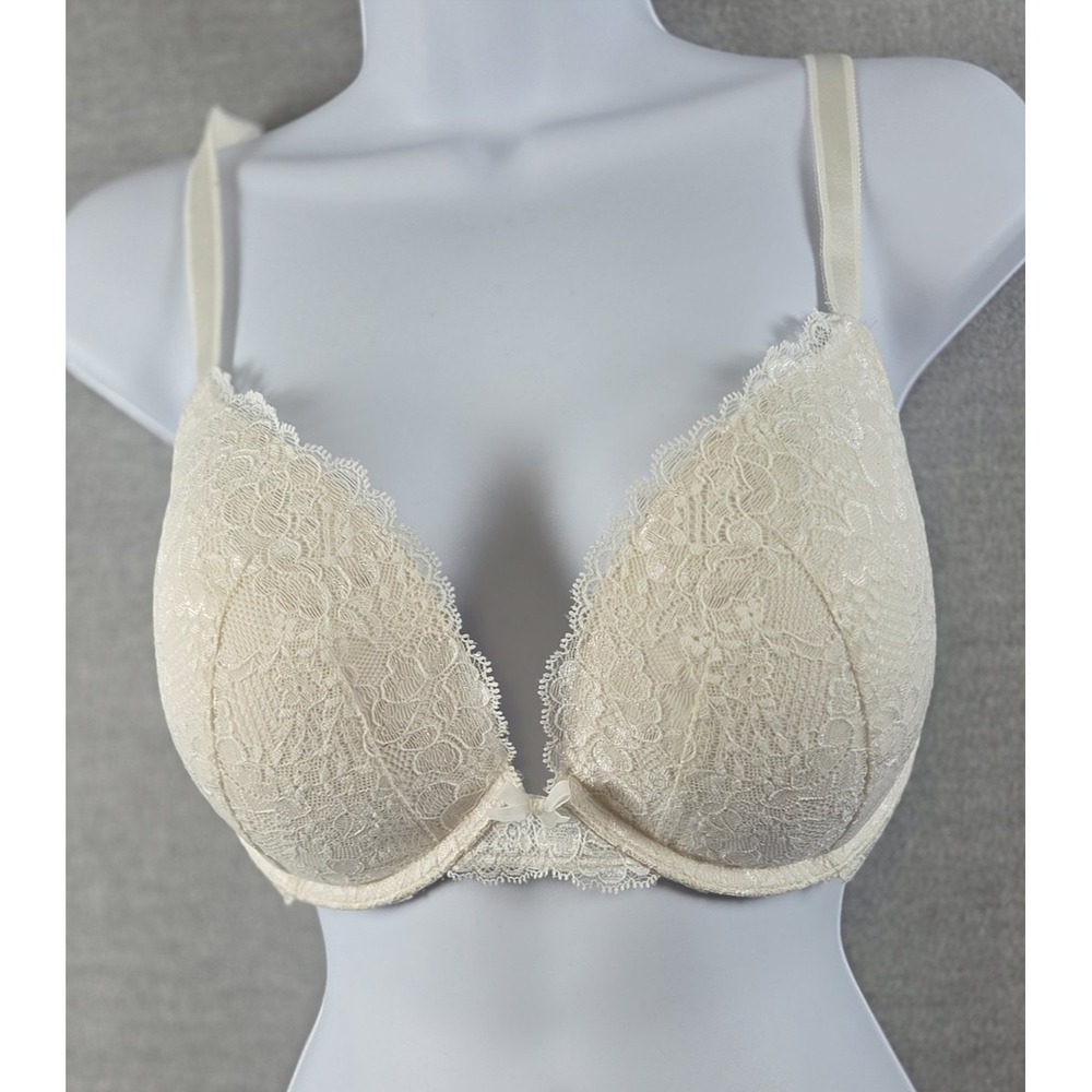 Victorias Secret Dream Angels Push Up Bra 36DD White Floral Lace‎